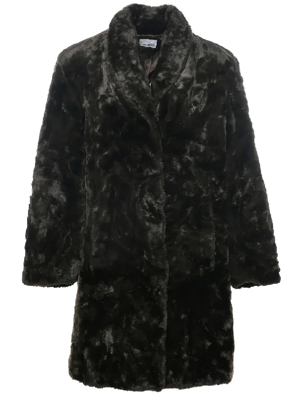 Dark Brown Faux Fur Coat - XL Shawl Collar Notch Collar Lapel Collar