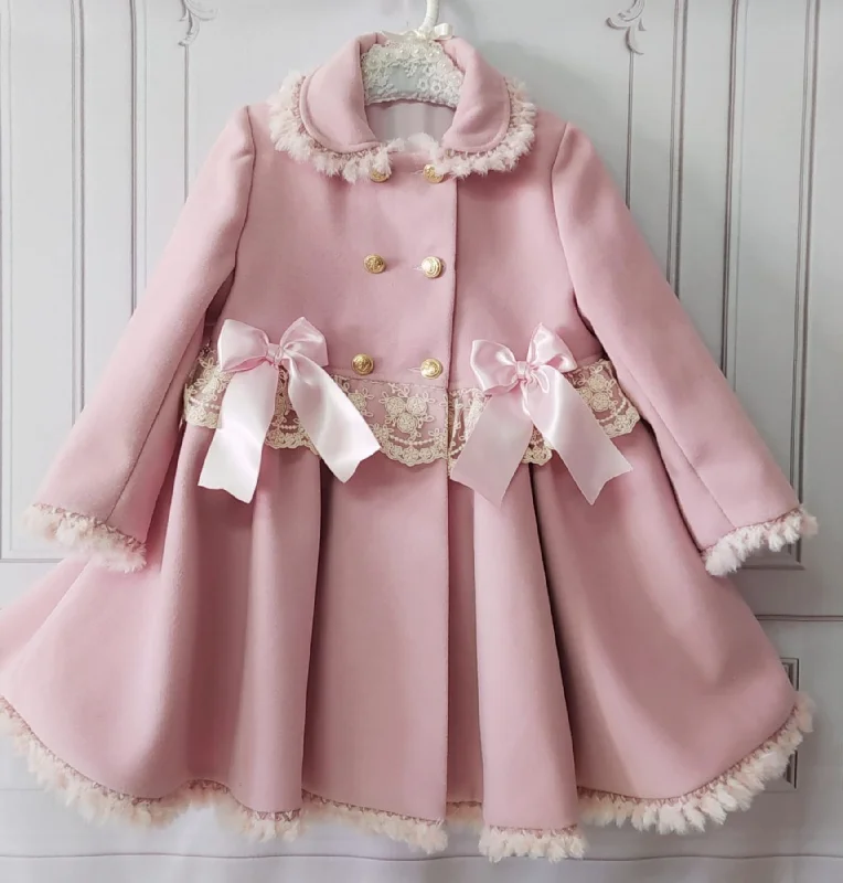 Sonata Pink Wool Coat Tweed Herringbone Houndstooth