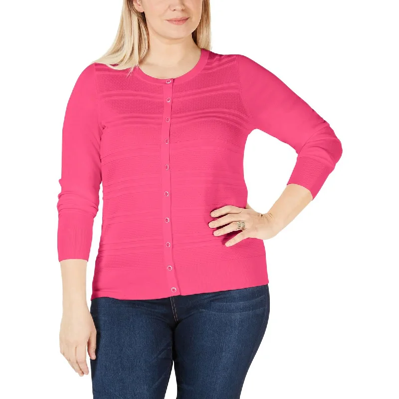 Charter Club Womens Plus Layering Textured Cardigan Sweater Fleece Cardigan Nylon Polyester