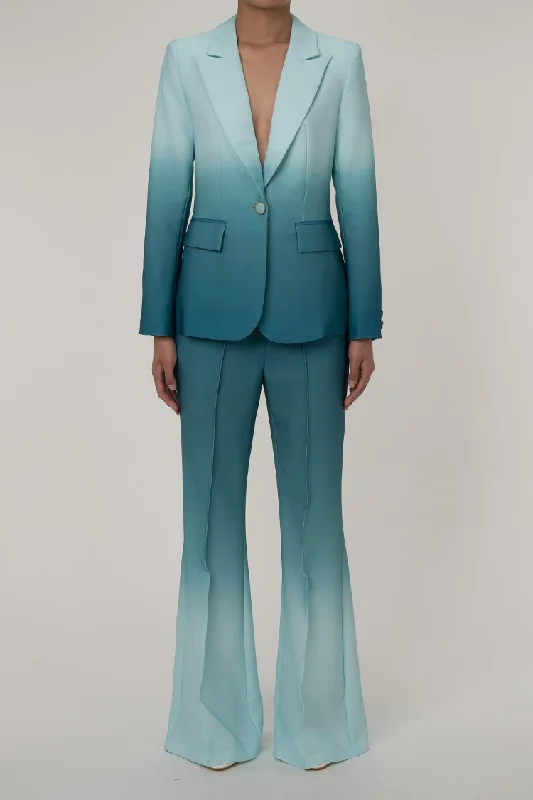 Ombre Single Breasted Cinch Waist Blazer Two Piece Flared Blazer Set Women's Luxurious Jacket Ombre Single Breasted Cinch Waist Blazer Two Piece Flared Blazer Set Women's Luxurious Jacket