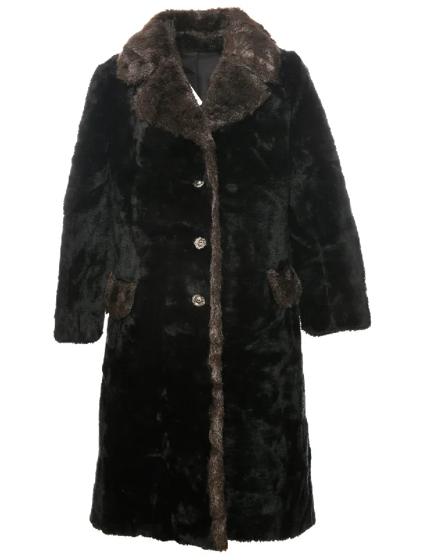 Black Faux Fur Coat - M Parka Down Jacket Wool Coat