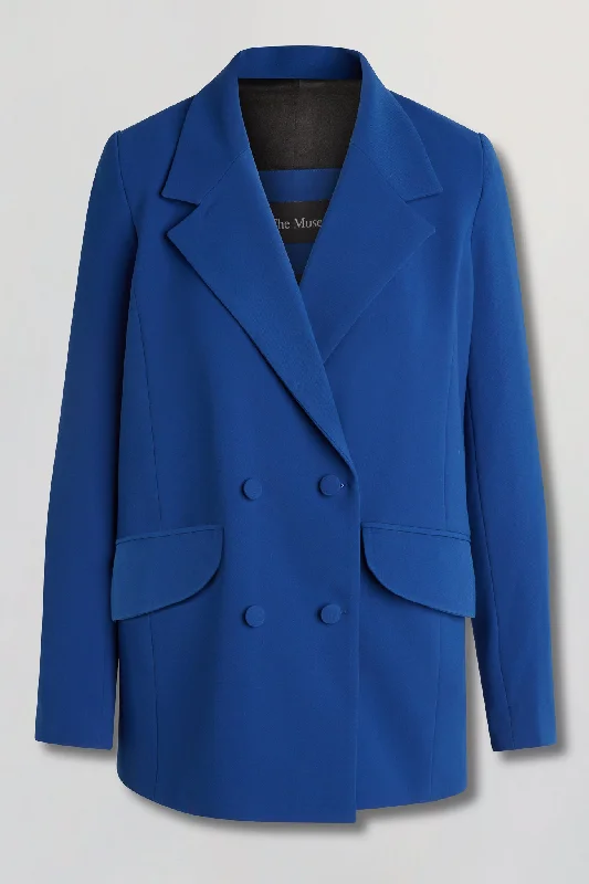 Double-breasted boyfriend crepe blazer in blue Women's Formal Blazer