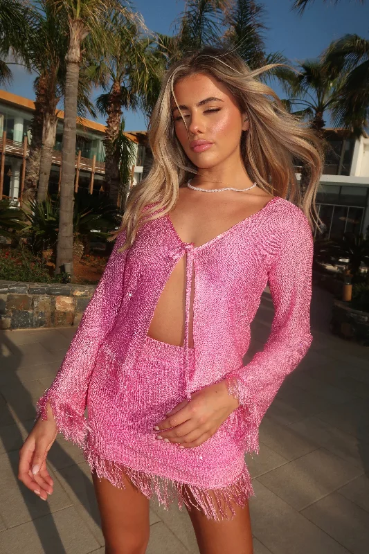 PACHA KNIT CARDIGAN - ROSE Stretchy Elastic Breathable