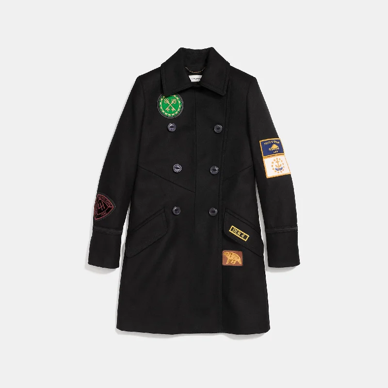 COACH Military Patch Naval Coat Satin Silk Chiffon