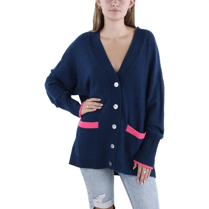 Brodie Womens Ribbed Button Down Cardigan Sweater Machine Wash Dry Clean Hand Wash