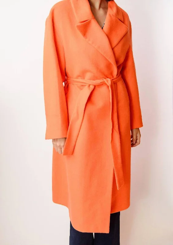 Kylie Coat In Orange Elasticated Drawstring Belted