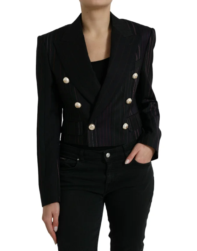 Dolce & Gabbana Elegant Striped Double Breasted Wool Blazer Women's Luxury Jacket