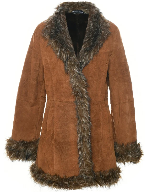 Wilson Suede Coat - L Square Neck One-Shoulder Off-the-Shoulder