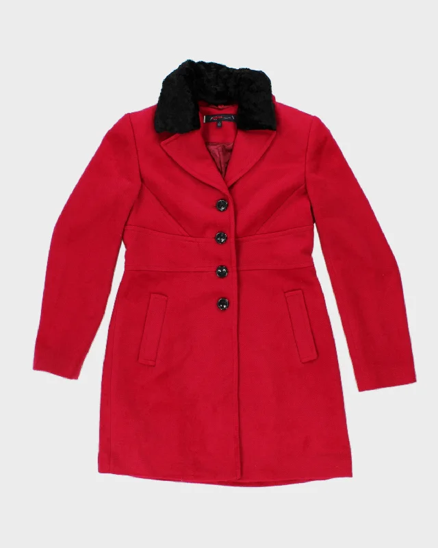 Anne Klein Fleece Collared Pink Coat - S Zip Front Button Front Snap Front