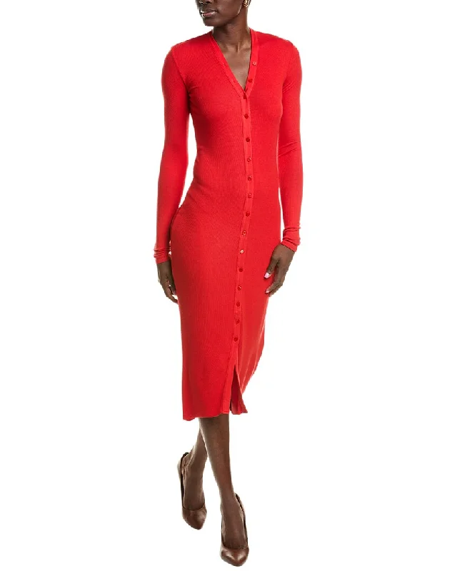 Enza Costa Ribbed Silk-Blend Midi Cardigan Dress Embroidered Appliqued Beaded