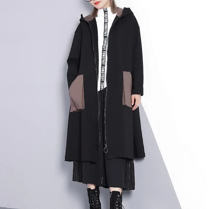 New black Winter coat oversize Hooded zippered outwear fine pockets trench coat Square Neck One-Shoulder Off-the-Shoulder New black Winter coat oversize Hooded zippered outwear fine pockets trench coat Square Neck One-Shoulder Off-the-Shoulder