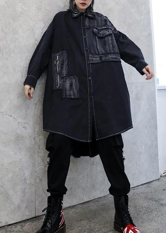 Unique asymmetric hem Fine outfit black Art women coats fall Tie-Waist Belted Drawstring Unique asymmetric hem Fine outfit black Art women coats fall Tie-Waist Belted Drawstring