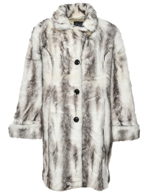 Animal Print Faux Fur Coat - L Off-the-Shoulder Jacket Double-Breasted Coat Single-Breasted Coat