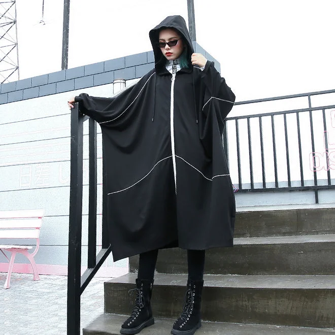 boutique black Winter coat oversized hooded new batwing sleeve asymmetrical design coat Crew Neck V-Neck Boat Neck boutique black Winter coat oversized hooded new batwing sleeve asymmetrical design coat Crew Neck V-Neck Boat Neck