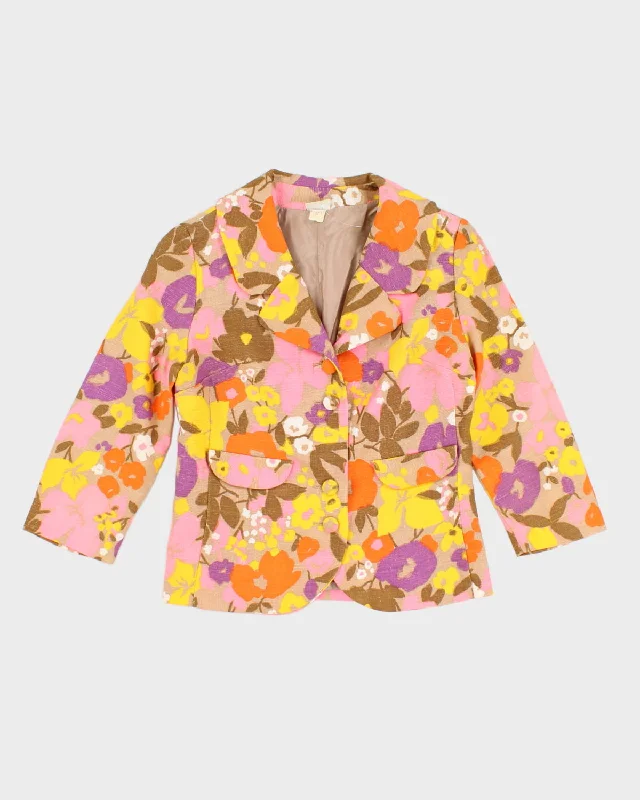 Vintage 60s Tan Jay Floral Woven Blazer - S Women's Trendy Jacket
