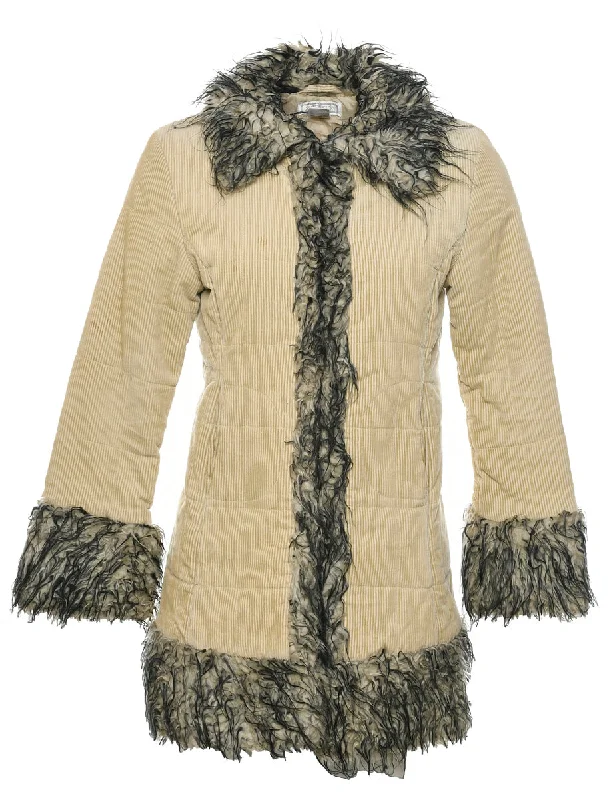 Corduroy Y2K Faux Fur Trim Coat - S Hooded Jacket Zipper Jacket Button Jacket