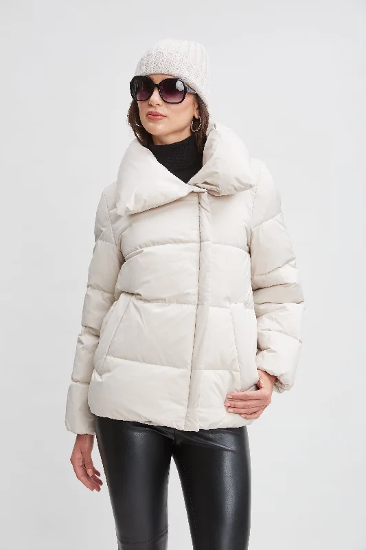 Tahari Asymmetric Short Puffer Coat Nylon Polyester Spandex