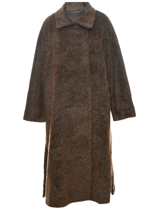 Single Breasted Wool Coat - L Suede Faux Fur Shearling