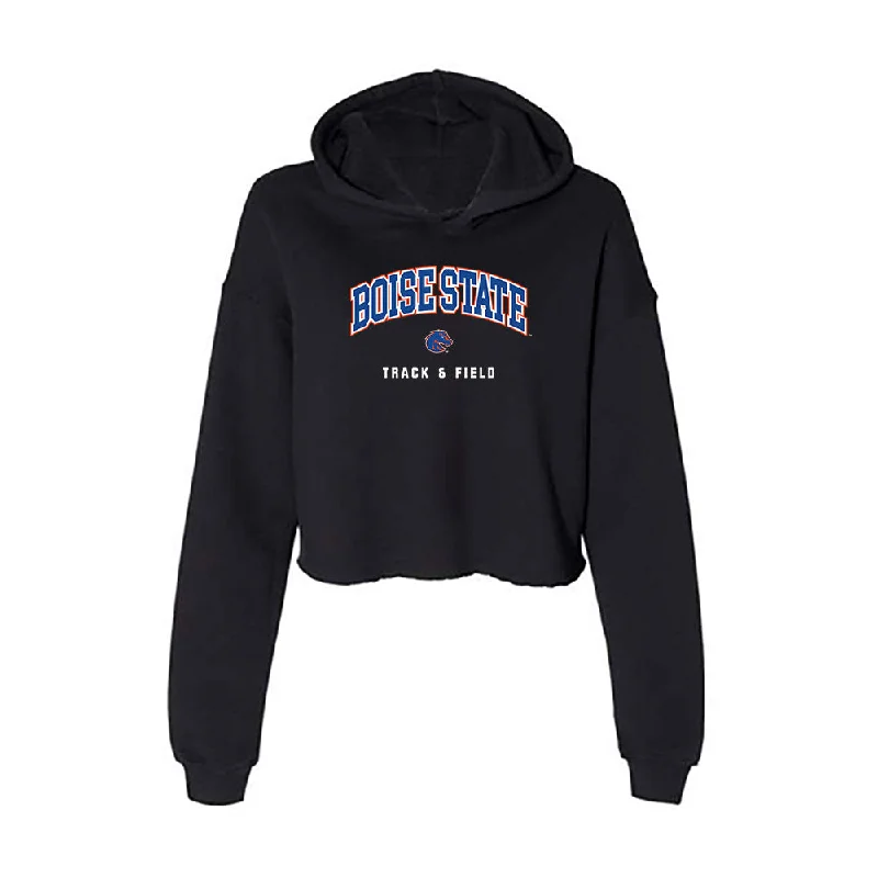 Boise State - NCAA Women's Track & Field : Nanette Novak - Women's Crop Fleece Hoodie Hoodie with Hem Frayed Vintage Worn Boise State - NCAA Women's Track & Field : Nanette Novak - Women's Crop Fleece Hoodie Hoodie with Hem Frayed Vintage Worn