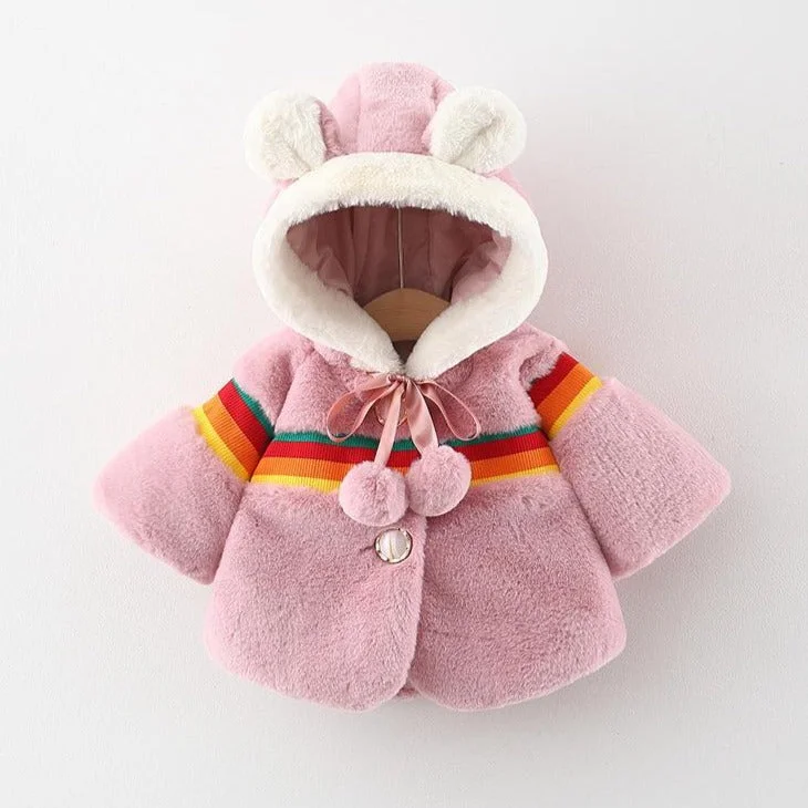 Winter Baby Girls Princess Rainbow Coat Hooded Caped Scarf