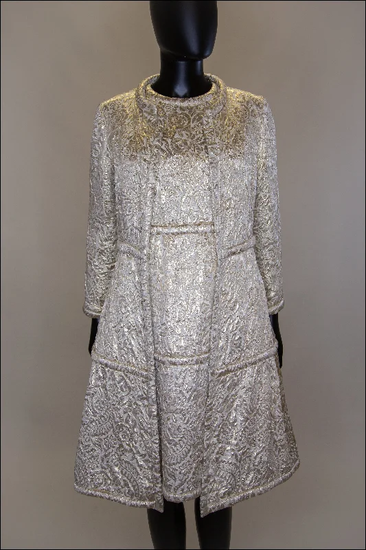 Vintage 1960s Gold Silk Dress and Coat Suit empire Basque Peplum