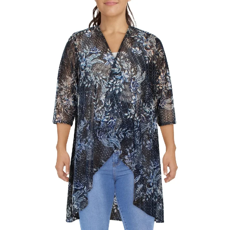 R&M Richards Womens Printed Cardigan Open-Front Blazer Cardigan Knitwear Sweater