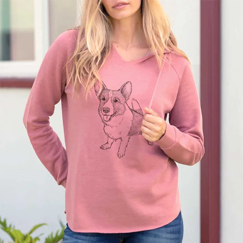Doodled Chapito the Corgi - Cali Wave Hooded Sweatshirt Hoodie with Button Placket Classic Preppy Doodled Chapito the Corgi - Cali Wave Hooded Sweatshirt Hoodie with Button Placket Classic Preppy