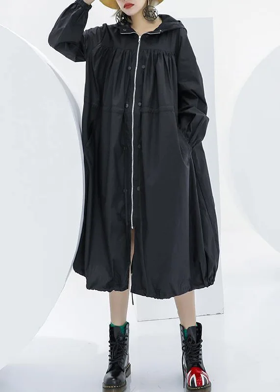 Elegant black oversized maxi coat hooded pockets zippered coat Houndstooth Coat Plaid Coat Tartan Coat Elegant black oversized maxi coat hooded pockets zippered coat Houndstooth Coat Plaid Coat Tartan Coat