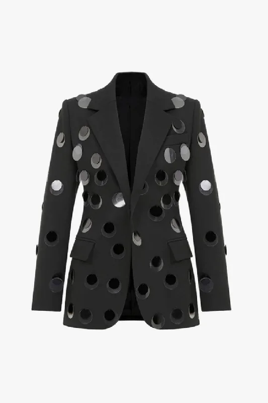 Radiate Sequin Notched Lapel Padded Shoulder One Button Tailored Blazer New Women's Blazer Radiate Sequin Notched Lapel Padded Shoulder One Button Tailored Blazer New Women's Blazer