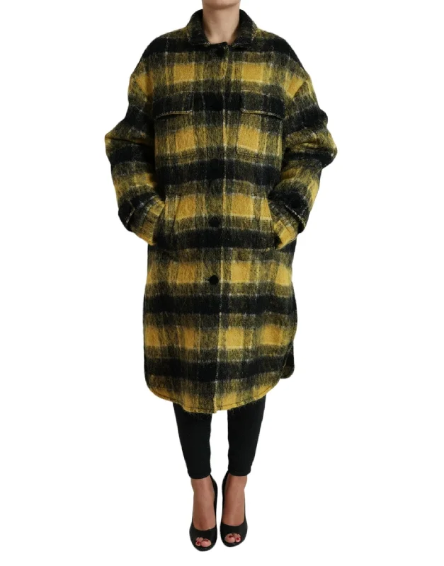 Dolce & Gabbana Chic Plaid Long Coat in Sunshine Yellow Suede Jacket Faux Fur Jacket Puffer Jacket Dolce & Gabbana Chic Plaid Long Coat in Sunshine Yellow Suede Jacket Faux Fur Jacket Puffer Jacket
