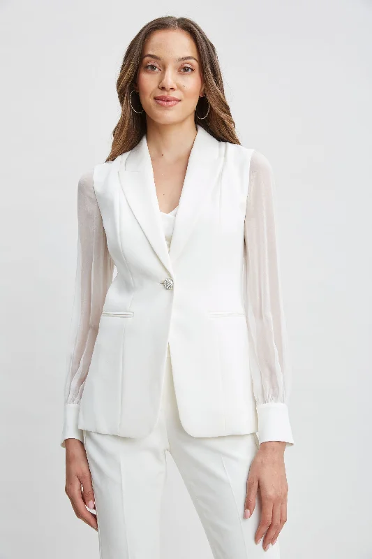 Chiffon Sleeve Jewel Button Blazer Women's Warm Suit
