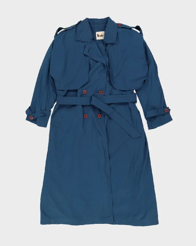 Vintage 80s Niccolini Blue Trench Coat - XL Appliqued Beaded Sequined