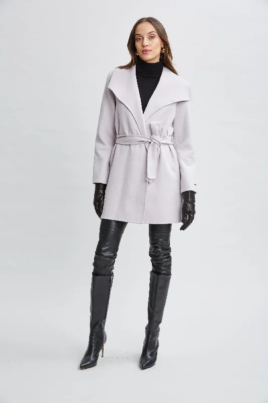 Tahari Wool Blend Wrap Coat Faux Fur Real Fur Shearling