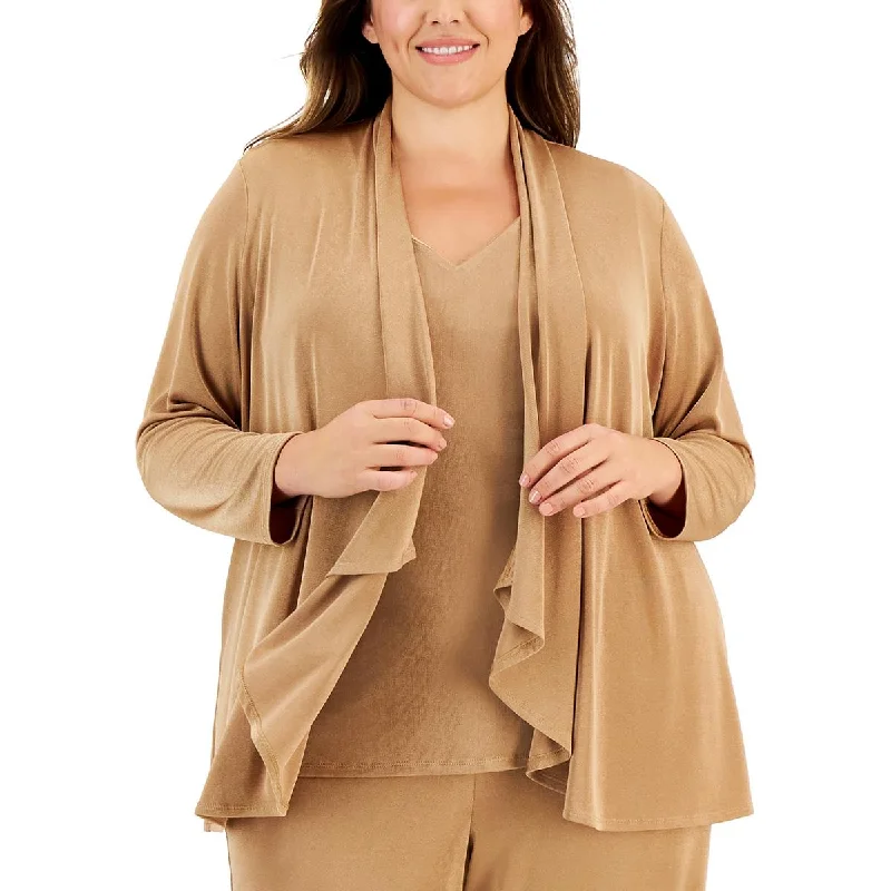 Kasper Womens Plus Open Front Long Sleeve Cardigan Sweater Satin Blend Silk Blend Wool Blend Kasper Womens Plus Open Front Long Sleeve Cardigan Sweater Satin Blend Silk Blend Wool Blend