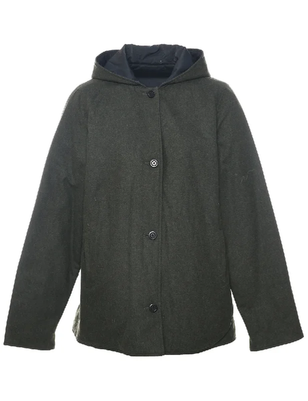 Hooded Wool Coat - L Cardigan Sweater Pullover