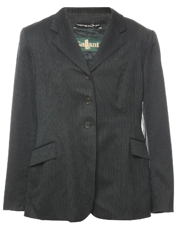 Striped Navy & Grey Blazer - L Women's Boutique Jacket