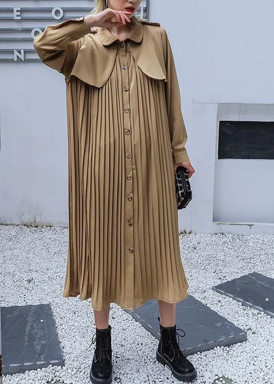 Style patchwork Fine pleated tunics for women khaki cotton coat Parka Anorak Hoodie
