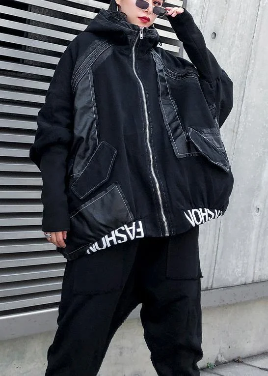 Modern denim black Plus Size for women Sewing zippered patchwork coats Trench Wool Cashmere Modern denim black Plus Size for women Sewing zippered patchwork coats Trench Wool Cashmere