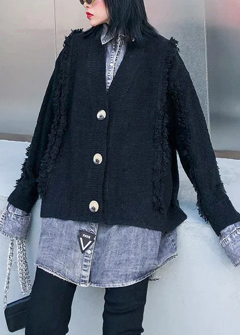 Cozy black knit coats plus size patchwork false two pieces knit sweat tops Trench Raincoat Windbreaker Cozy black knit coats plus size patchwork false two pieces knit sweat tops Trench Raincoat Windbreaker