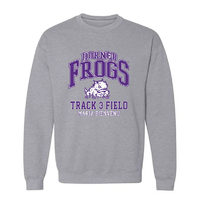 TCU - NCAA Women's Track & Field : Maria Bienvenu - Classic Fashion Shersey Crewneck Sweatshirt Hoodie with Drawstring Waist Adjustable Fitted TCU - NCAA Women's Track & Field : Maria Bienvenu - Classic Fashion Shersey Crewneck Sweatshirt Hoodie with Drawstring Waist Adjustable Fitted