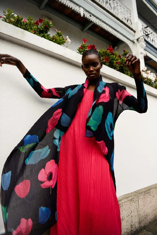 Alquema Estrella Fuschia Long Estrella Dress And Collare Coat Turtleneck Wrap Cape