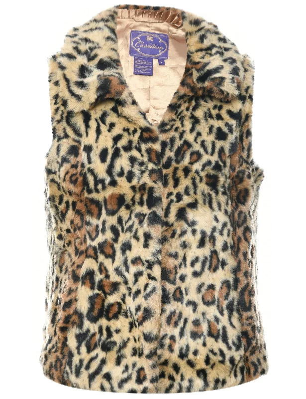 Leopard Print Faux Fur Coat - S Boat Shawl Notched