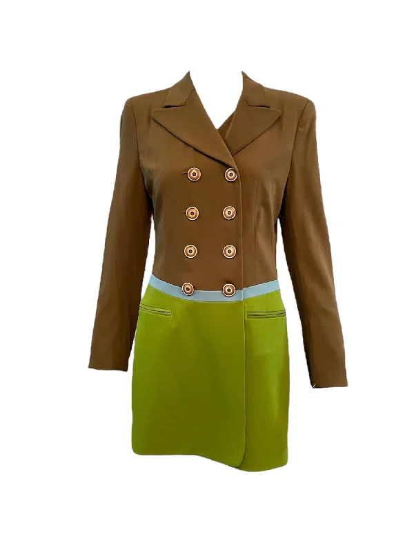 Moschino 90s Color Block Coat Dress WHERE? Suede Faux Fur Shearling
