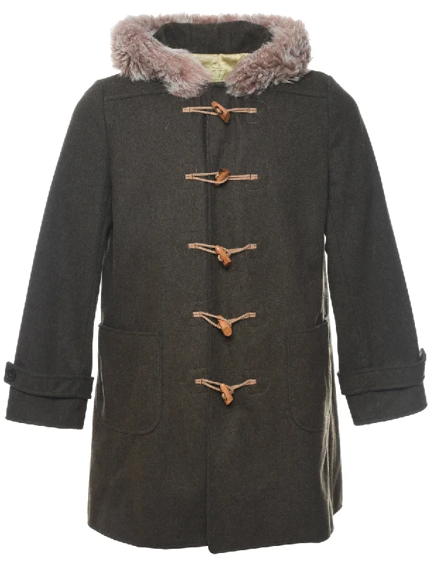 Hooded Duffle Coat - M Faux Fur Real Fur Shearling