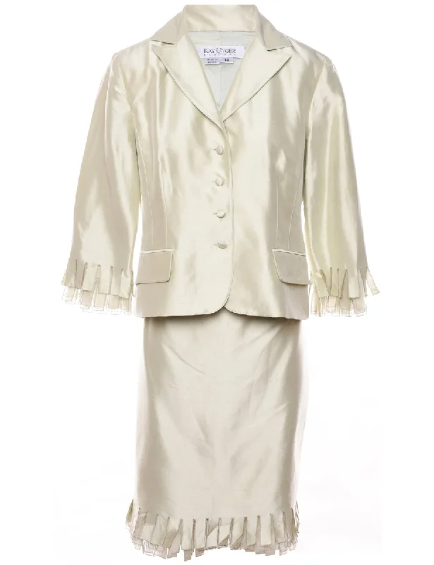 Silver Metallic Classic Skirt & Blazer Set - L Women's Fashion Blazer
