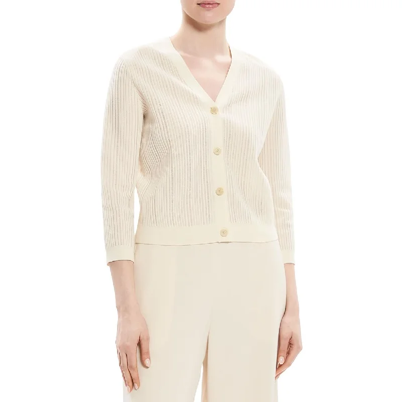 Theory Womens Button Front Short Cardigan Sweater Fitted Slim Tailored