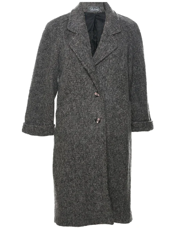 Single Breasted Wool Coat - M Cuffed Rolled Raglan