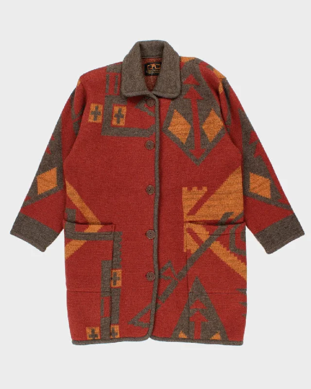 Vintage Woman's Patterned Wool Coat - XL Cape Coat Herringbone Coat Tweed Coat