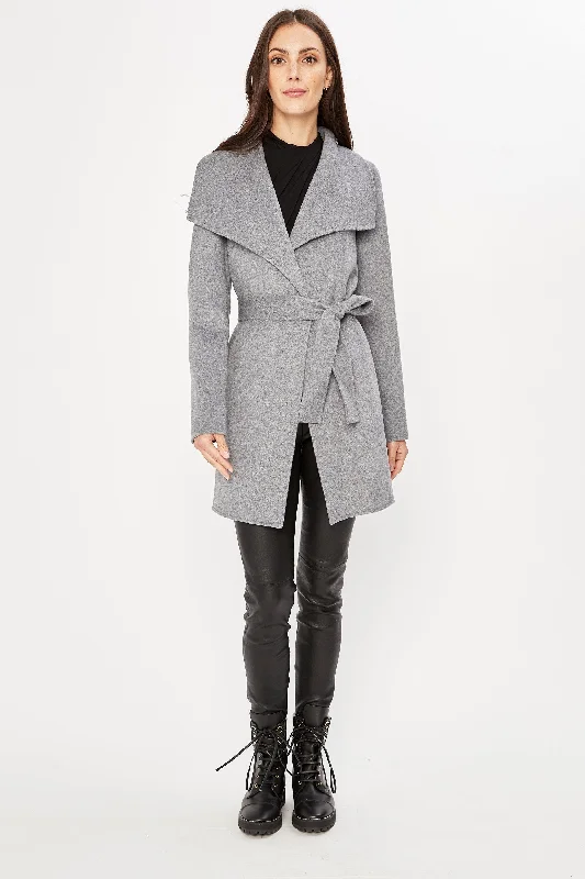 Tahari Double Face Wool Lightweight Wrap Coat Vent Hem Cuff