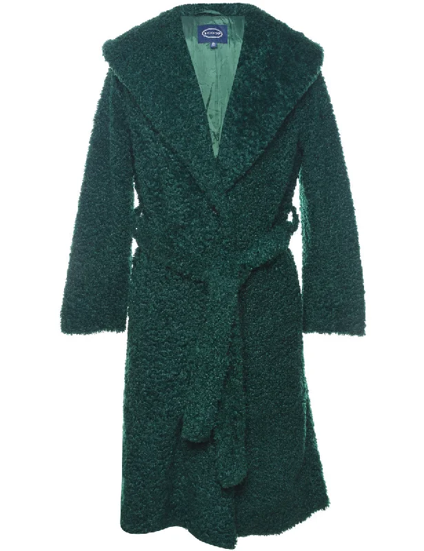 Green Faux Fur Coat - XS Cotton Linen Terry
